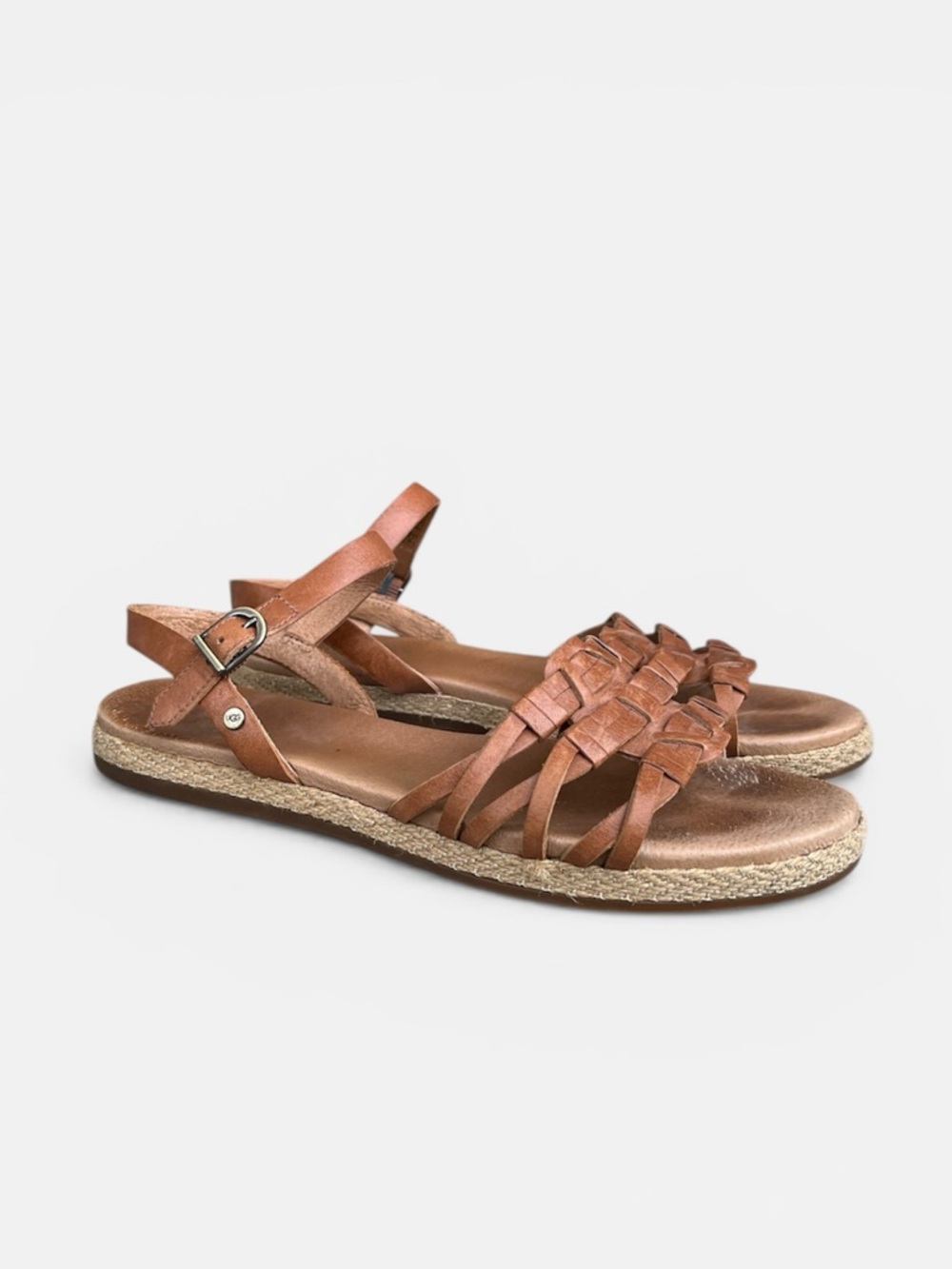 UGG Cognac Leather Strappy Flat Sandals - Picture 3 of 13